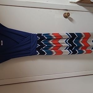 HotTouch v neck maxi dress. Chevron print skirt.